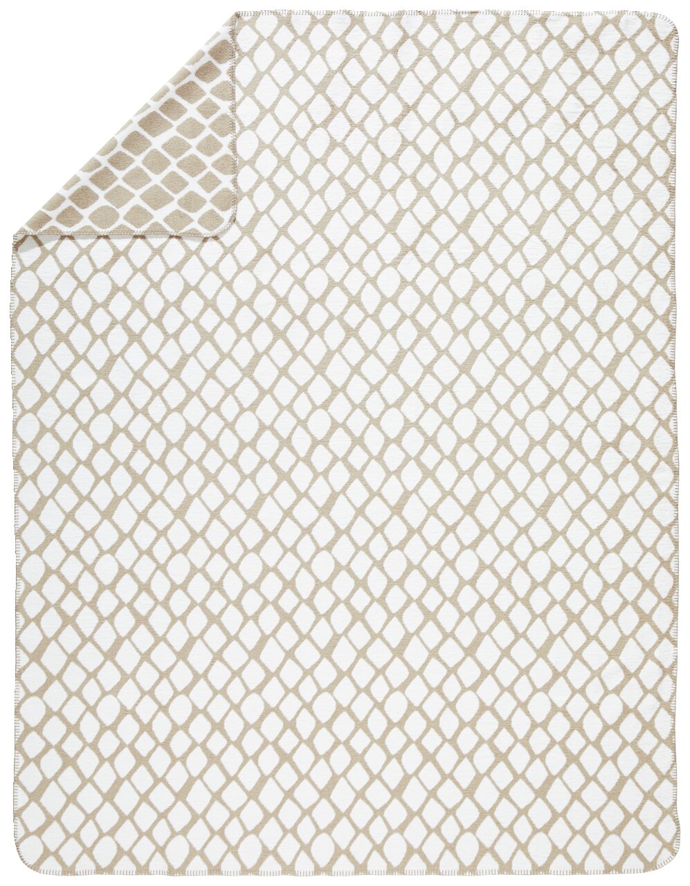 Wohndecke mit geometrischem Muster in Beige und Weiß, Draufsicht