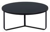 Runder schwarzer Couchtisch mit Metallgestell, seitliche Perspektive