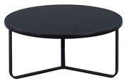 Runder schwarzer Couchtisch mit Metallgestell, seitliche Perspektive