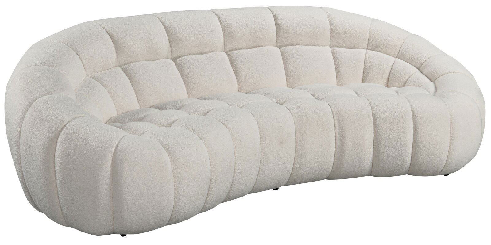 Elegantes, cremefarbenes 3-Sitzer-Sofa in geschwungener Form, seitliche Perspektive
