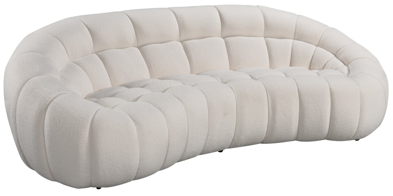 Elegantes, cremefarbenes 3-Sitzer-Sofa in geschwungener Form, seitliche Perspektive