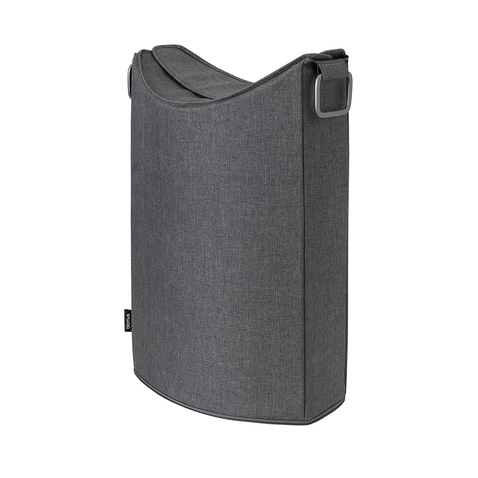 Grauer Wäschesammler FRISCO LOUNGE in seitlicher Perspektive mit modernem Design und Tragegriff.