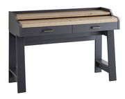 Moderner Sekretär mit zwei Schubladen, grauer Rahmen und Holzoberfläche, Frontalansicht