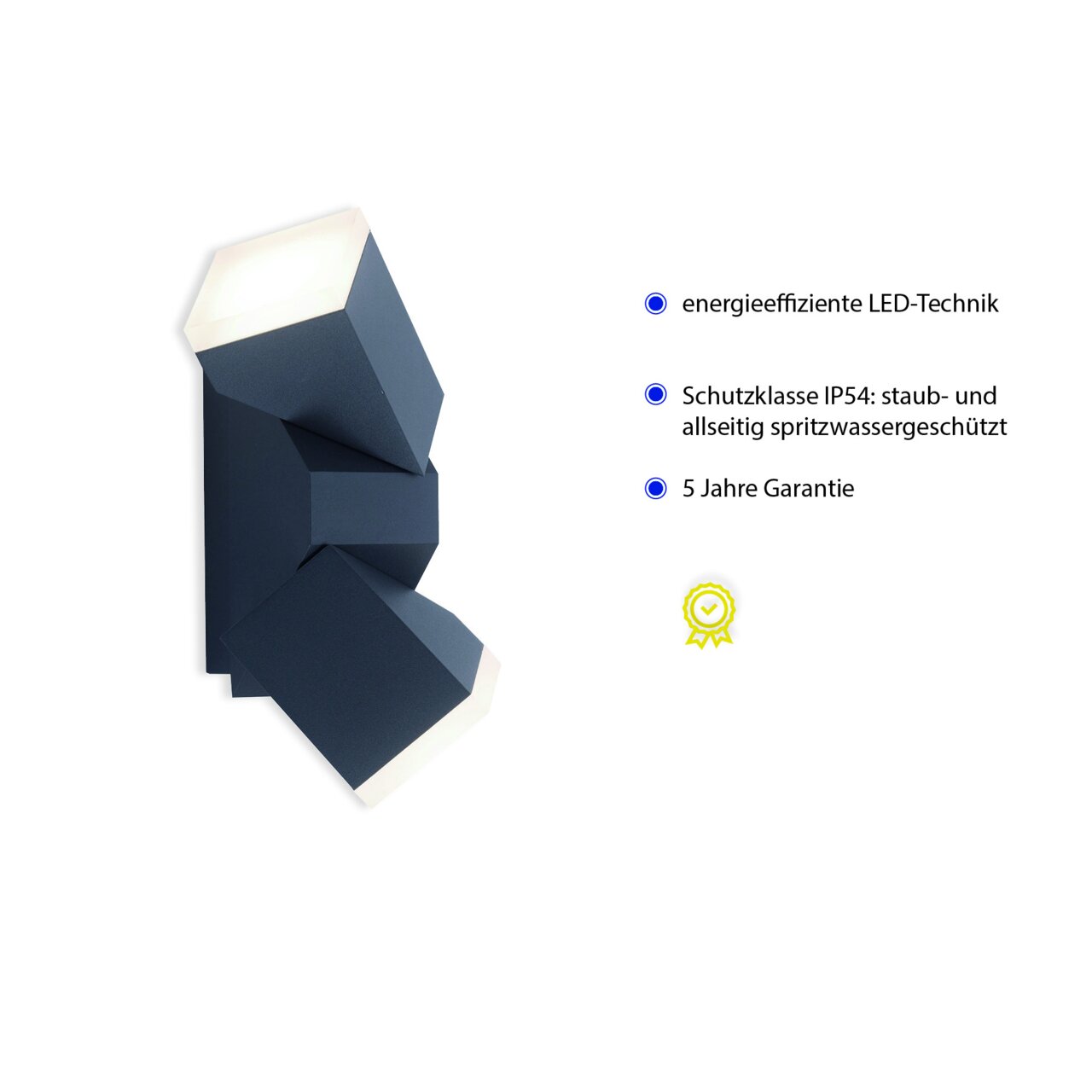 Anthrazitfarbene Wand- und Deckenleuchte mit energieeffizienter LED-Technik, Schutzklasse IP54, seitliche Perspektive