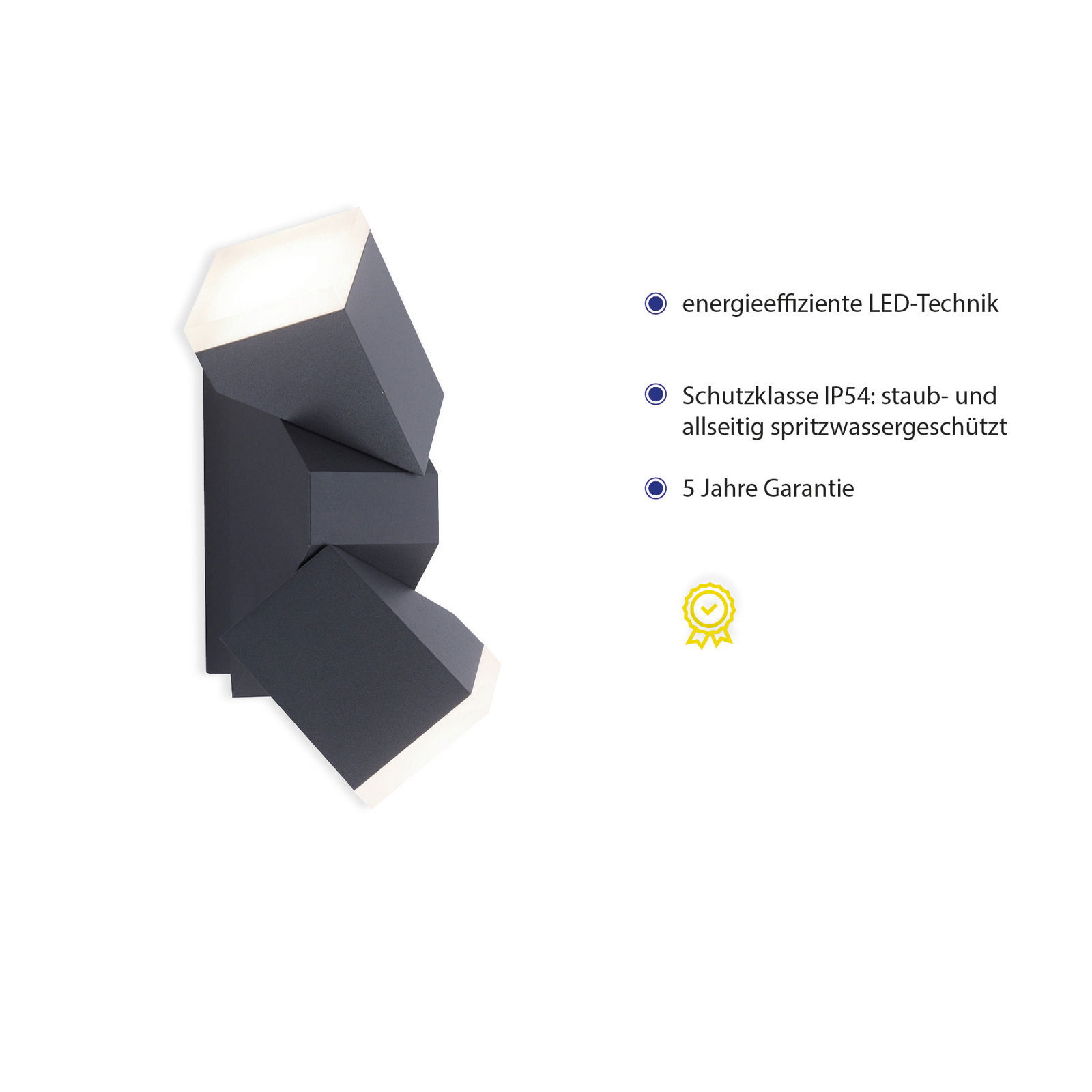 Anthrazitfarbene Wand- und Deckenleuchte mit energieeffizienter LED-Technik, Schutzklasse IP54, seitliche Perspektive