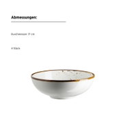 Weiße Keramikschale mit braun gesprenkeltem Rand, Durchmesser 17 cm, Produktfoto in leicht schräger Frontansicht auf weißem Hintergrund