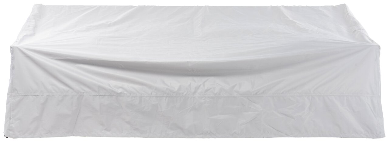 Weiße Schutzhülle für einen 3-Sitzer, frontal fotografiert.