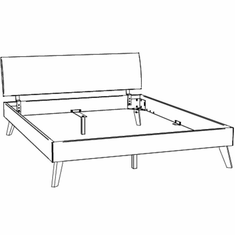 Skizze eines Bettgestells mit Kopfteil, seitliche Perspektive