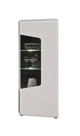 Moderne weiße Vitrine mit Glaseinsatz, seitliche Perspektive