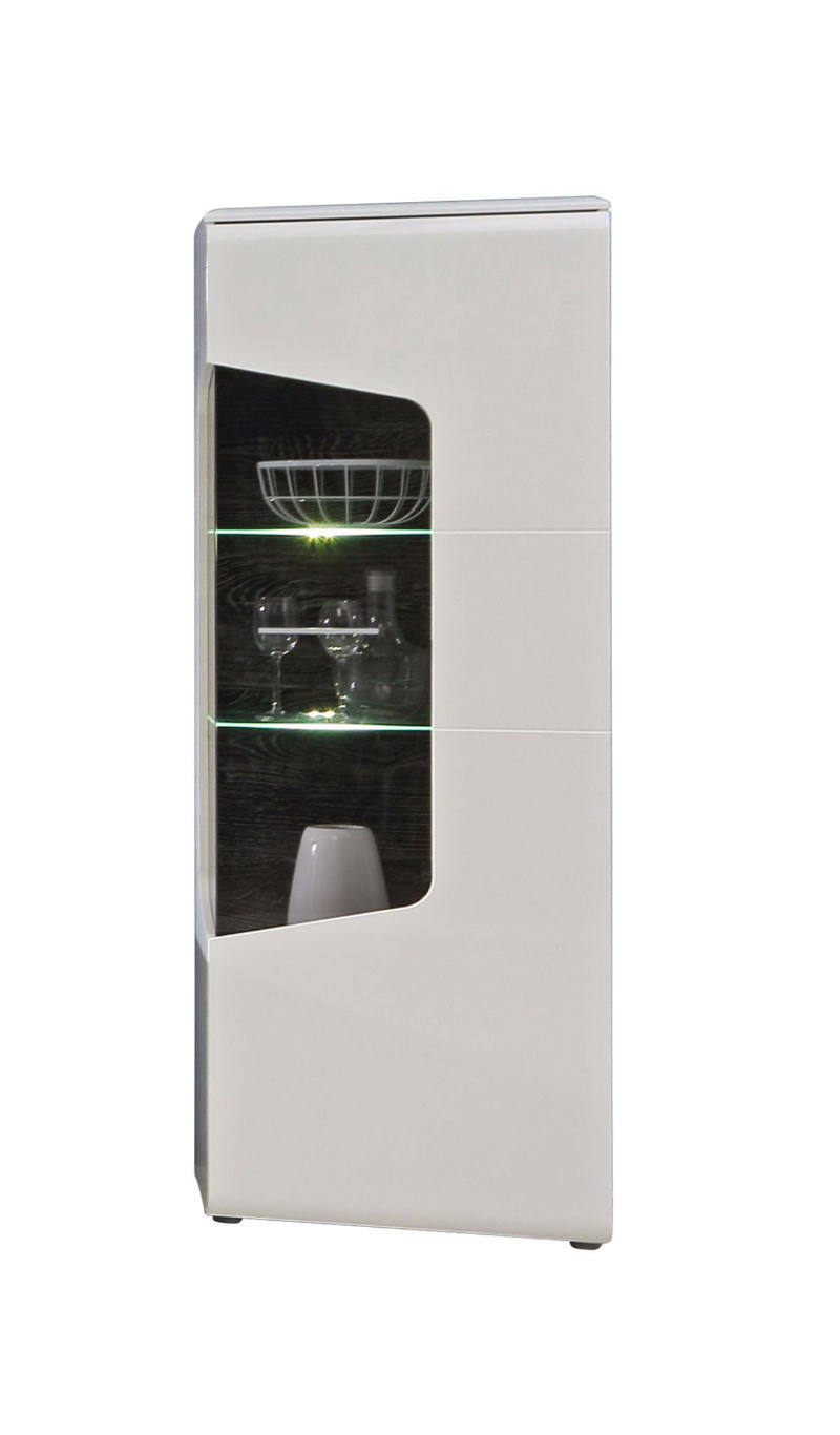 Hom´in Vitrine Corel Moderne weiße Vitrine mit Glaseinsatz, seitliche Perspektive
