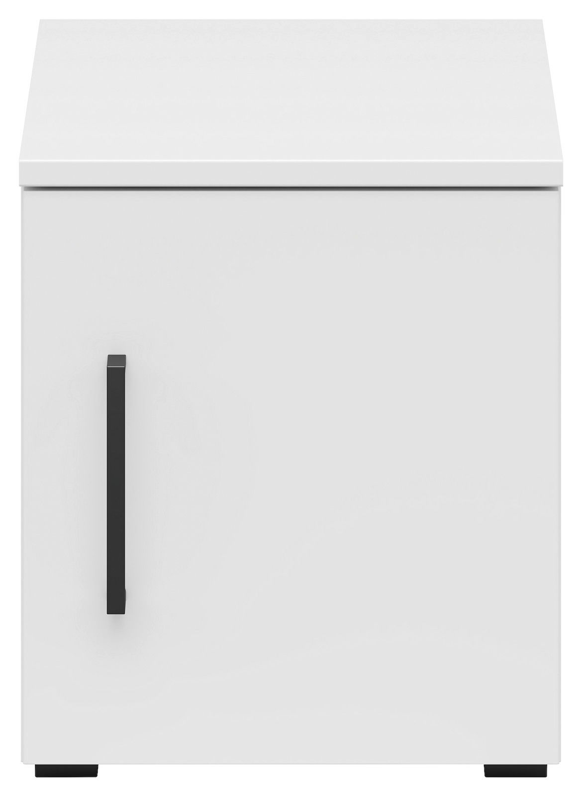Weißer Aufsatzschrank mit schwarzem Griff, Frontalansicht