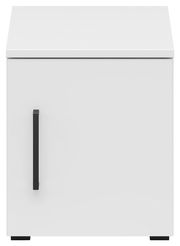 Weißer Aufsatzschrank mit schwarzem Griff, Frontalansicht