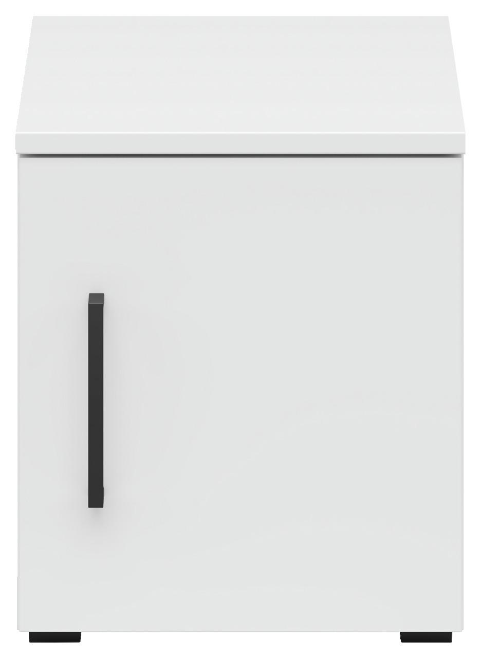 Weißer Aufsatzschrank mit schwarzem Griff, Frontalansicht