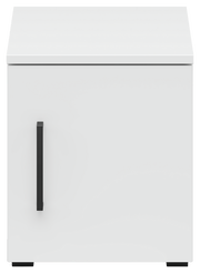 Weißer Aufsatzschrank mit schwarzem Griff, Frontalansicht