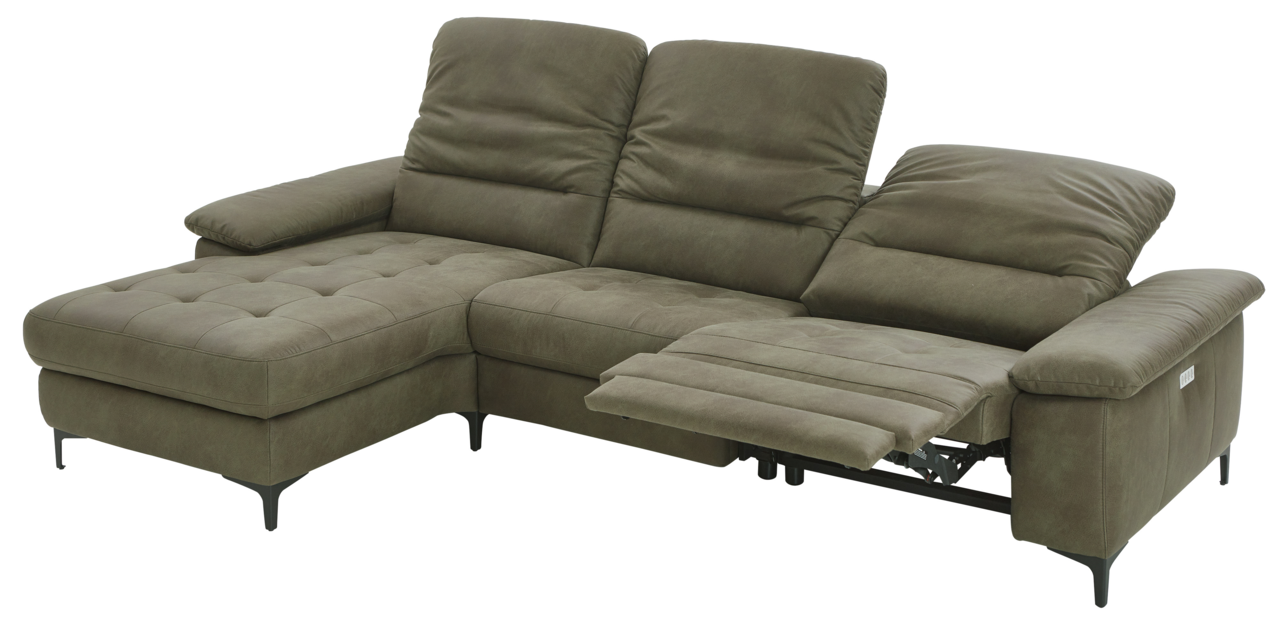 Grüne Longchairkombination mit verstellbarem Fußteil, seitliche Perspektive