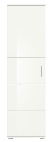 Weißer Garderobenschrank mit einer Tür und modernem Griff, Frontalansicht