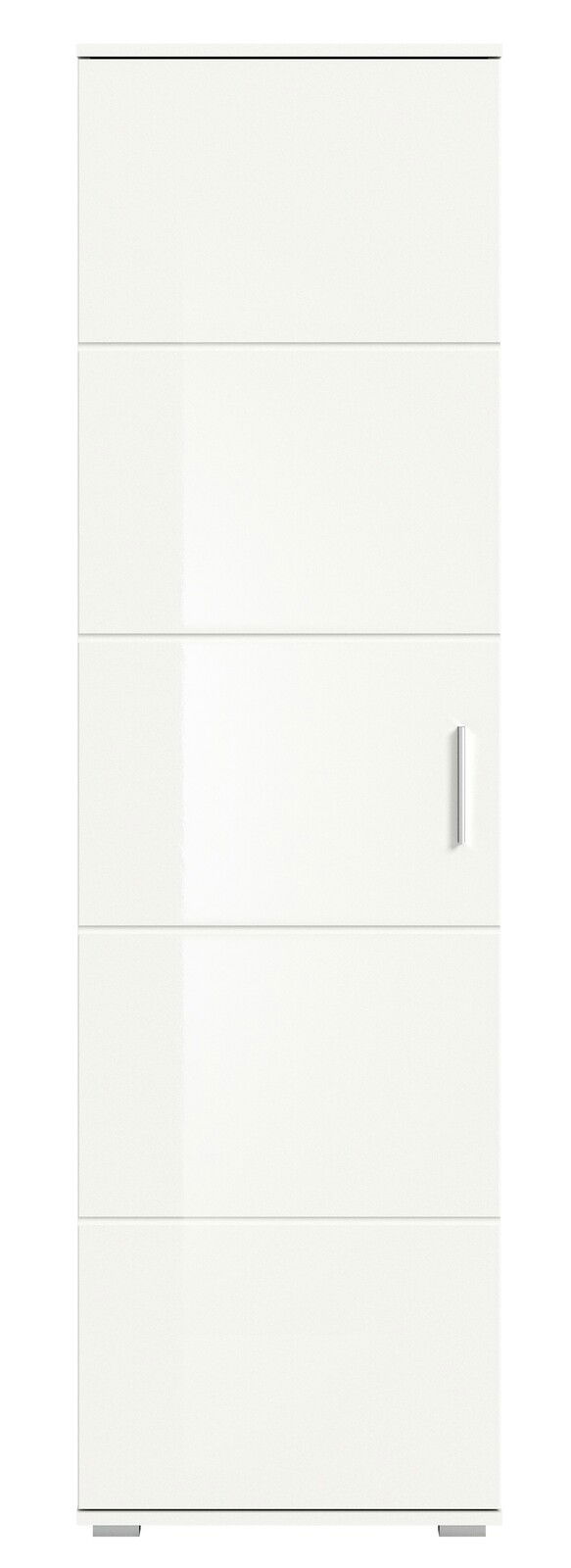 Weißer Garderobenschrank mit einer Tür und modernem Griff, Frontalansicht