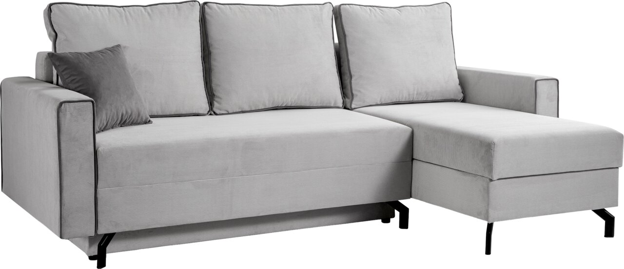 Graues Schlafsofa in L-Form mit rechter Ausrichtung, Vorderansicht