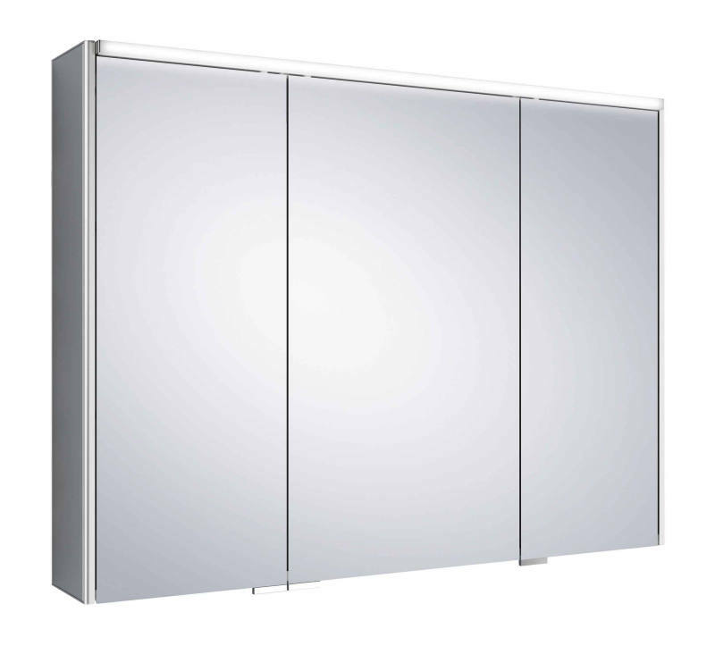 Moderner Spiegelschrank mit drei Türen, seitliche Perspektive