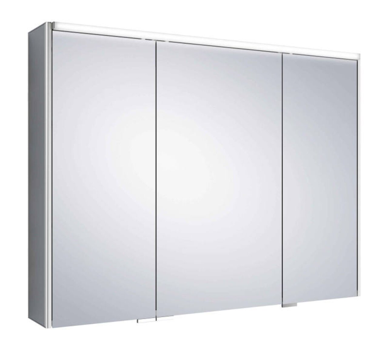 Moderner Spiegelschrank mit drei Türen, seitliche Perspektive
