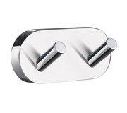 Doppelter Badetuchhaken aus glänzendem Metall, seitliche Perspektive