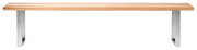 Holzbank mit Metallbeinen, frontal fotografiert