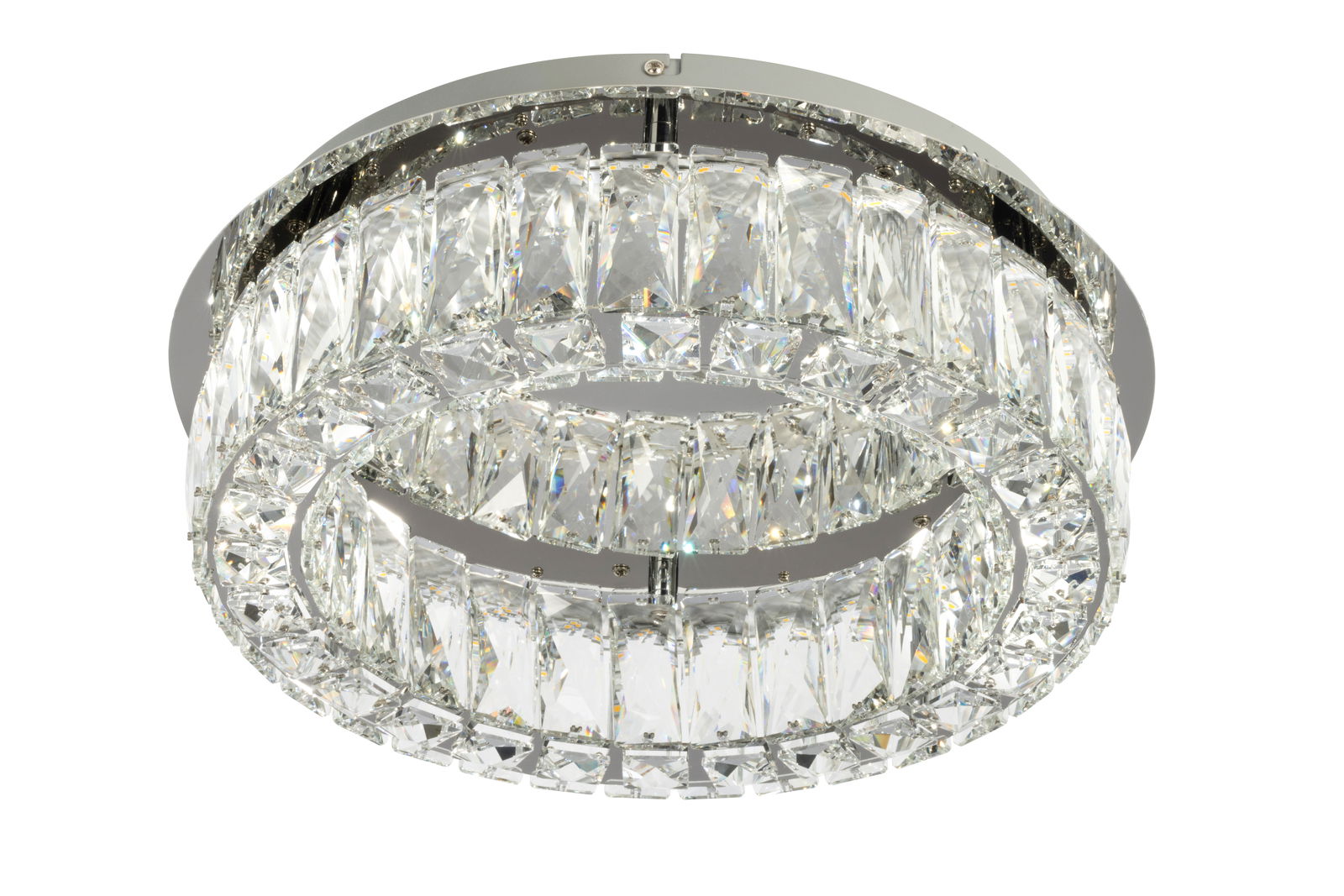 LED-Deckenleuchte mit Kristallverzierungen, Ansicht von unten