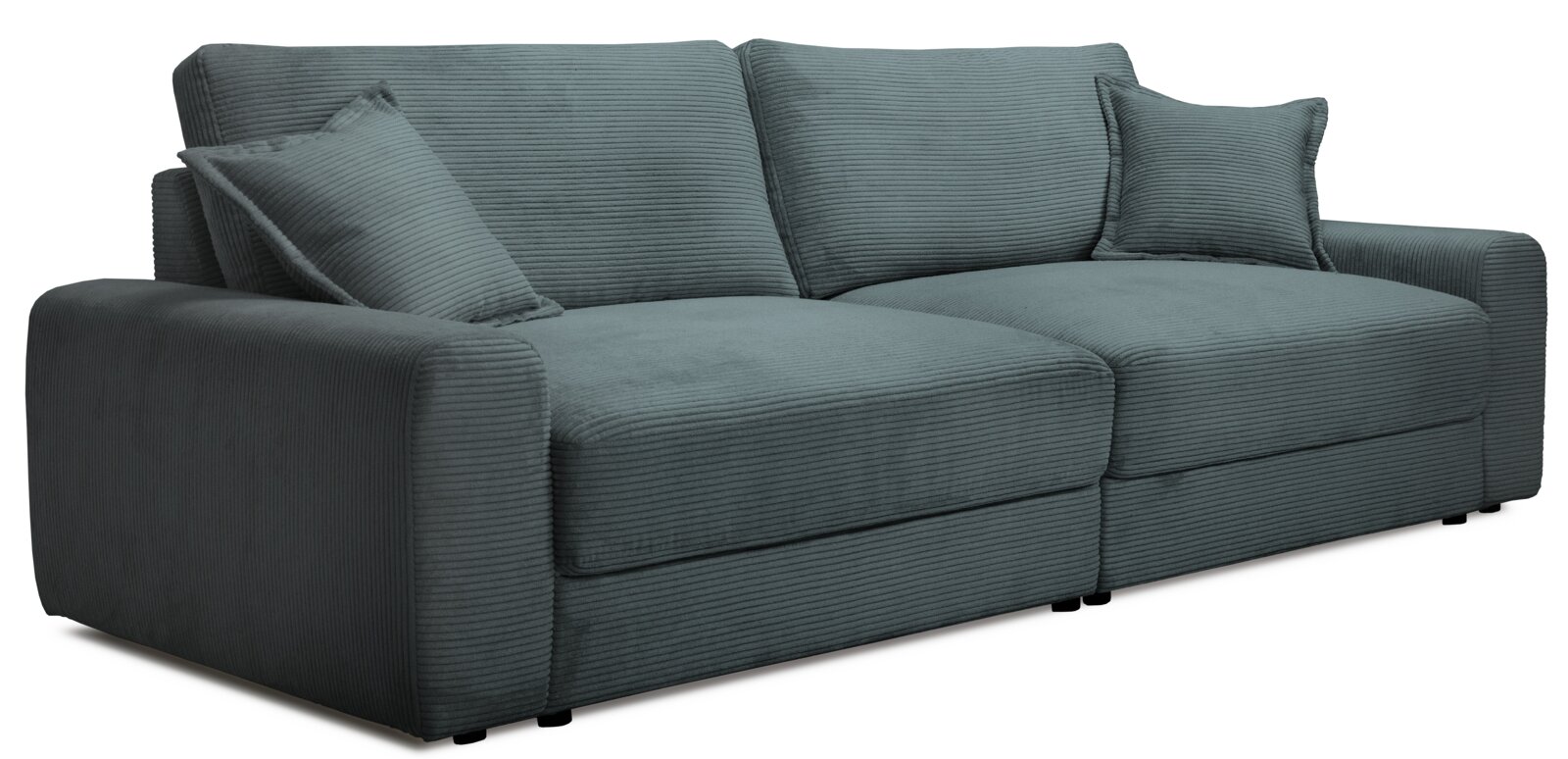 Z2 Big Sofa NAPOLI Großes, modernes Big-Sofa in grauer Cordoptik mit zwei passenden Kissen, seitliche Perspektive