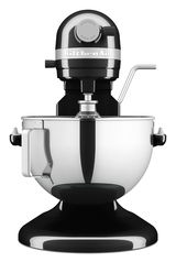 Schwarze Küchenmaschine Heavy Duty 5,2L von vorne mit Edelstahl-Rührschüssel.