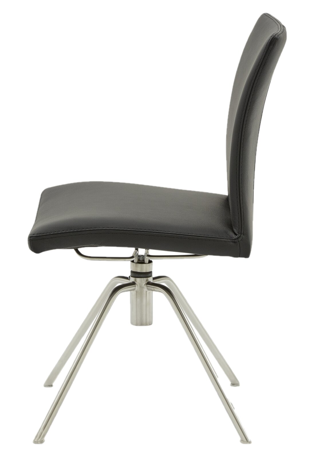 Moderner schwarzer Stuhl mit Metallgestell, Seitenansicht