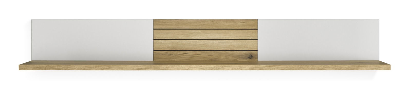 Wandboard aus Holz mit weißem und naturbelassenem Design, frontal betrachtet.