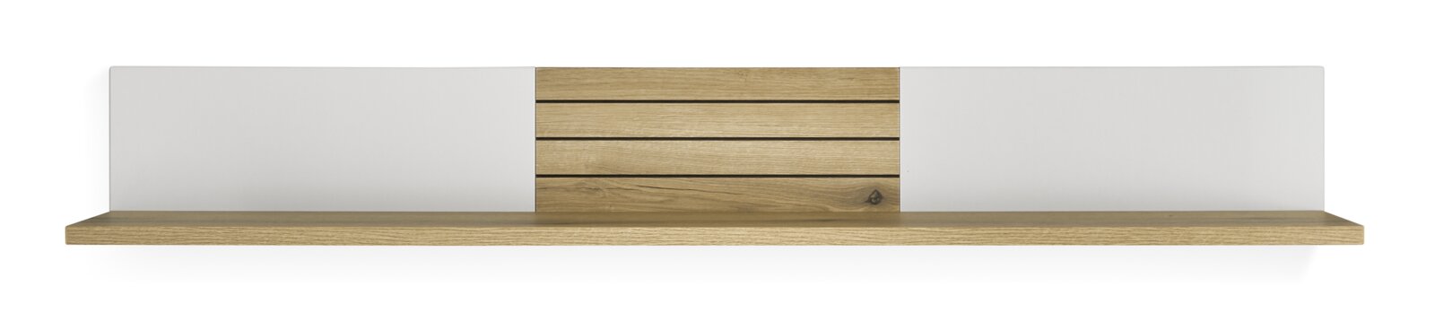Wandboard aus Holz mit weißem und naturbelassenem Design, frontal betrachtet.