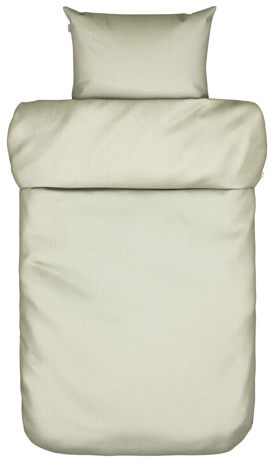 Bettwäsche-Set Marc O'Polo SENJA in Beige, bestehend aus einem Kissenbezug und einem Bettdeckenbezug, aus der Vogelperspektive fotografiert.