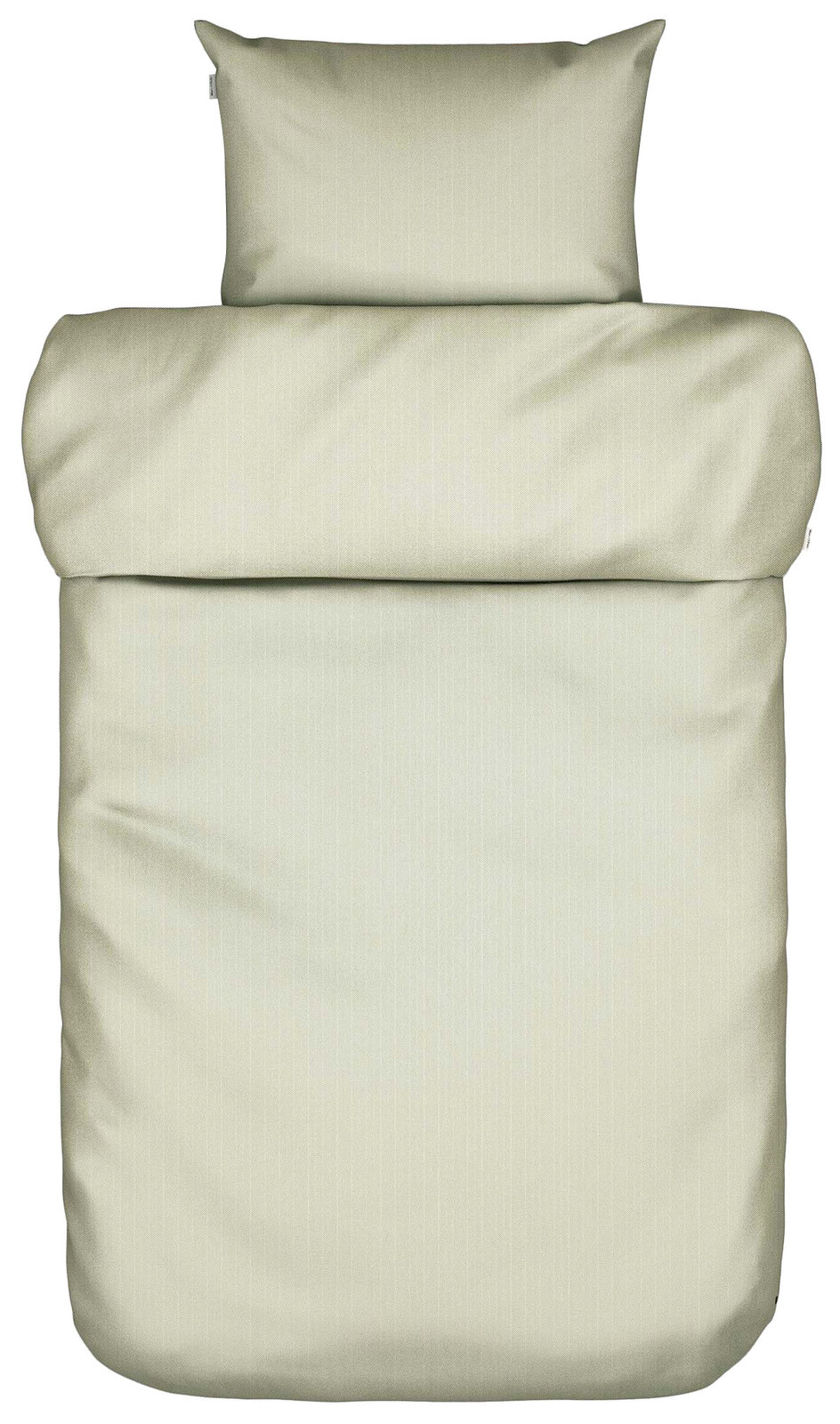 Bettwäsche-Set Marc O'Polo SENJA in Beige, bestehend aus einem Kissenbezug und einem Bettdeckenbezug, aus der Vogelperspektive fotografiert.