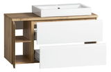 Waschtisch-Set 105 cm mit weißem Waschbecken und Holzunterschrank, Frontansicht
