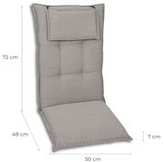Hochlehnerauflage in Grau, seitliche Perspektive, Maße 72 cm x 50 cm x 7 cm