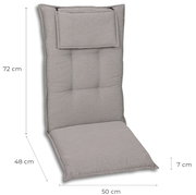 Hochlehnerauflage in Grau, seitliche Perspektive, Maße 72 cm x 50 cm x 7 cm