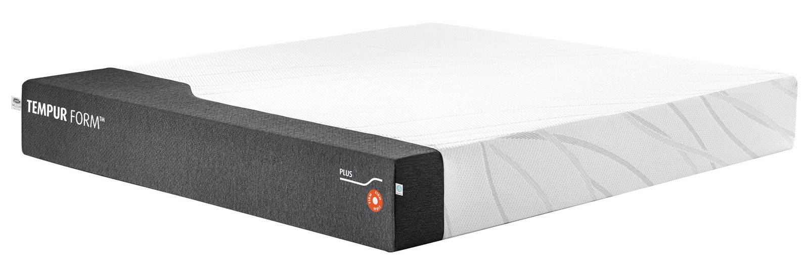 Tempur Viscomatratze 140x200 firm FORM PLUS FIRM Viscomatratze 140x200 firm in seitlicher Perspektive mit grauem Rand und weißer Oberfläche
