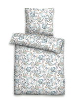 Satin Bettwäsche 135x200cm mit floralem Paisley-Muster in Blau- und Beigetönen, Draufsicht