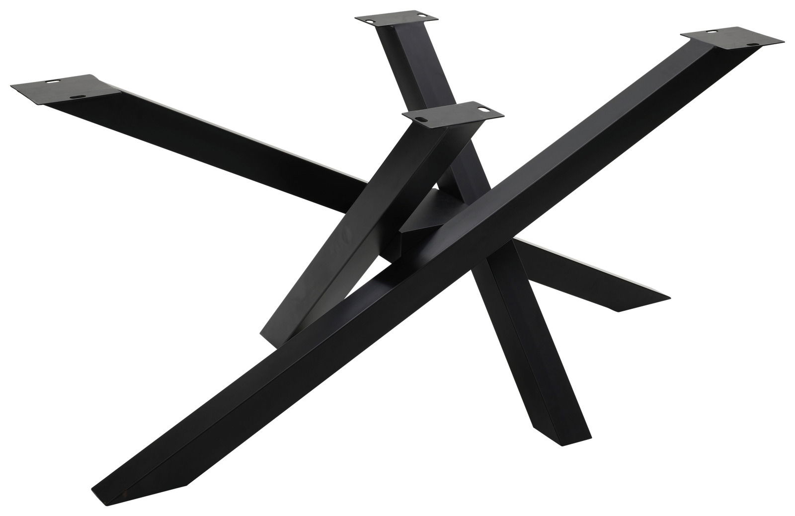 Schwarzes, modernes Tischgestell aus Metall in X-Form, seitliche Perspektive