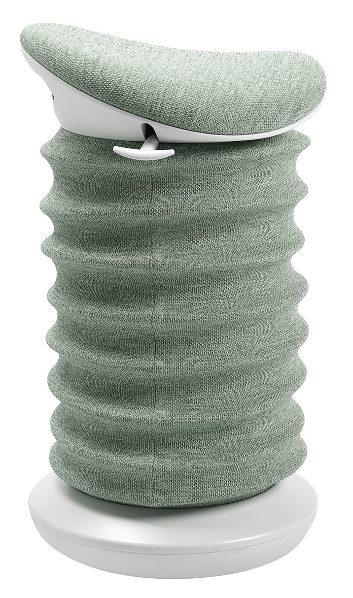 Groene actieve stoel met golvende stoffen bekleding, zijaanzicht