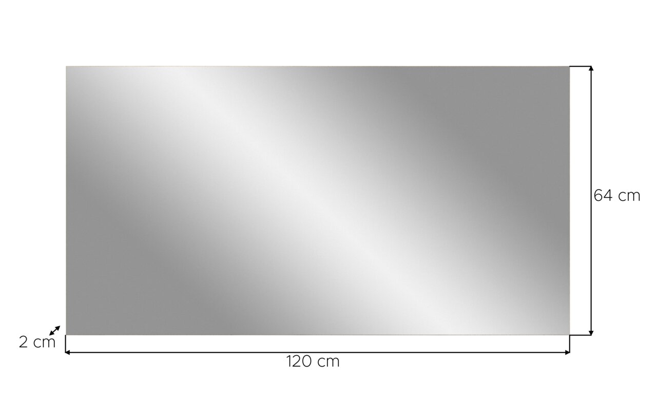 Rechteckige Spiegelplatte in Silber/Grau, Frontansicht, Maße ca. 120 x 64 cm, Stärke ca. 2 cm