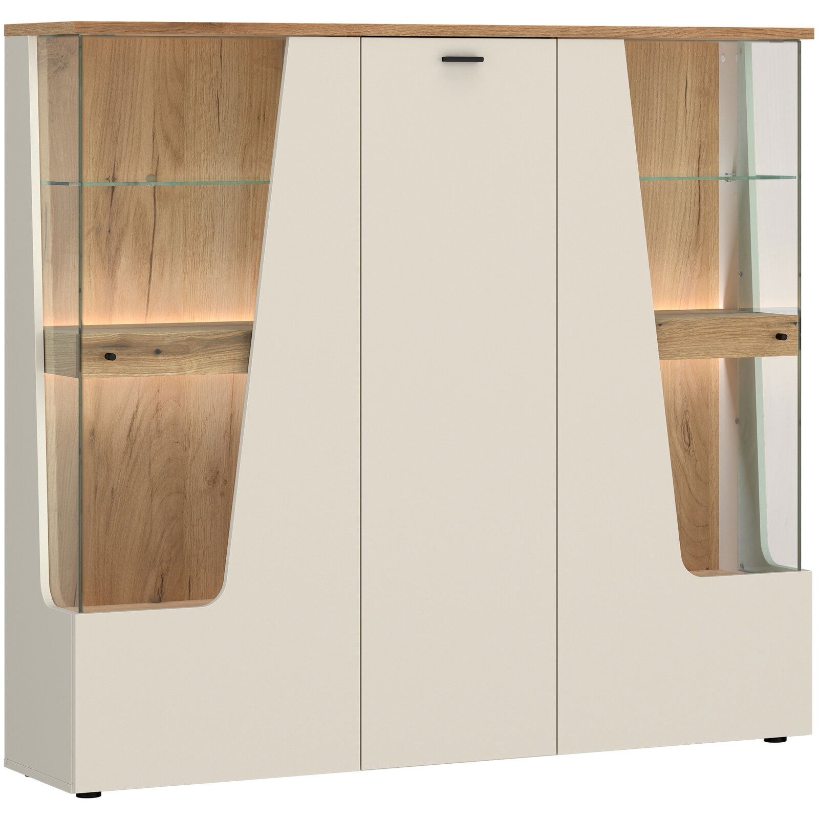 Z2 Highboard CUT OUT Modernes Highboard mit Holz- und Glaselementen, Frontansicht