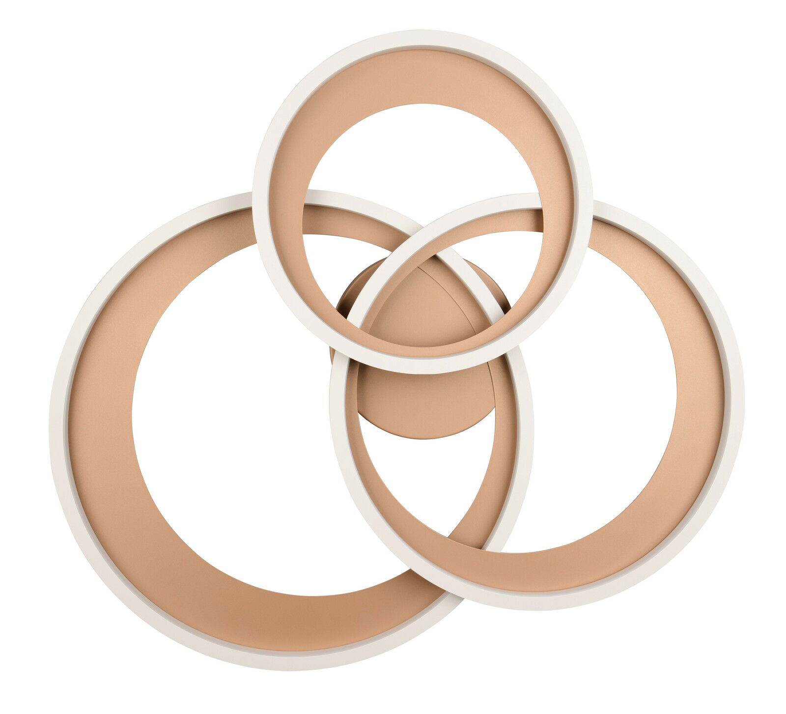 Moderne Deckenleuchte mit drei ineinander verschlungenen Ringen in einer Draufsicht.