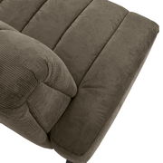 Nahaufnahme einer olivgrünen 2,5er-Sitzbank aus Cordstoff, von oben betrachtet.