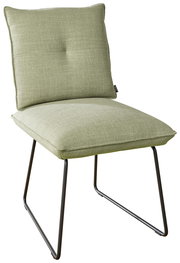 Moderner grüner Stuhl mit Metallbeinen, seitliche Perspektive