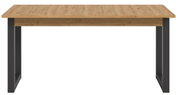 Moderner Esstisch mit Holzplatte und schwarzen Metallbeinen, Frontalansicht