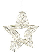 Hängender LED-Stern mit 960 LEDs, seitliche Perspektive, 8x38cm, leuchtend in warmem Weiß.