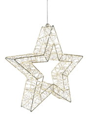 Hängender LED-Stern mit 960 LEDs, seitliche Perspektive, 8x38cm, leuchtend in warmem Weiß.