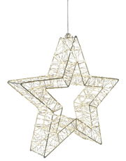 Hängender LED-Stern mit 960 LEDs, seitliche Perspektive, 8x38cm, leuchtend in warmem Weiß.